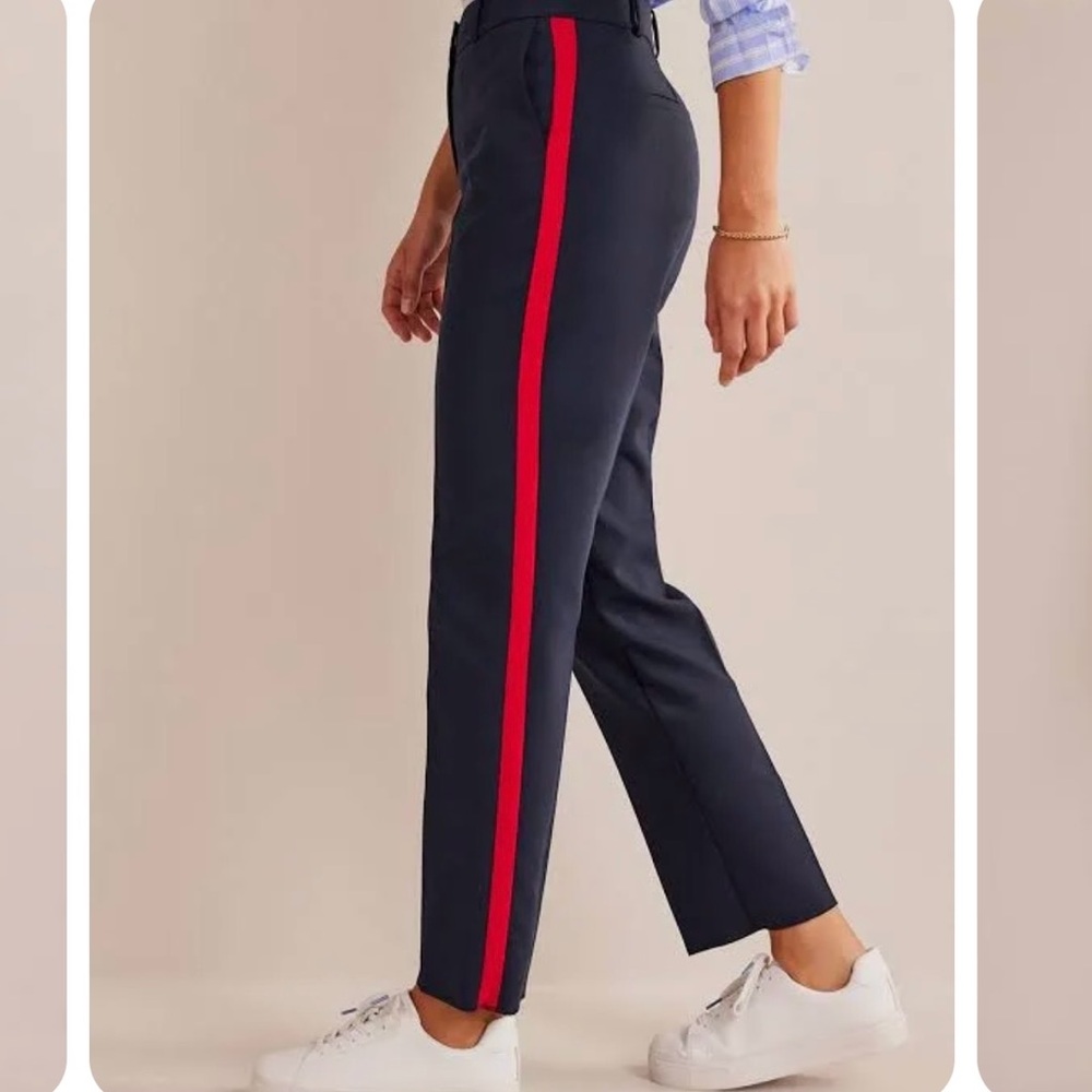 Biden navy pants with red stripe